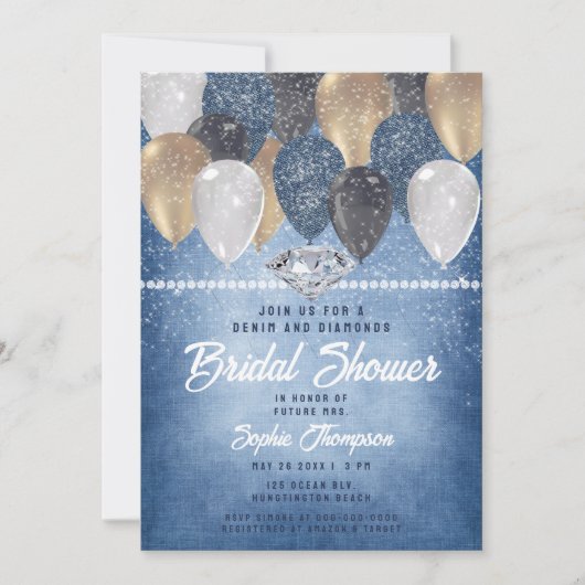 Denim Diamonds Balloons Arch Rustikales Brautparty Einladung (Vorderseite)