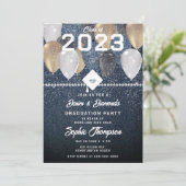 Denim Diamonds Balloons Glitzern Graduation Party Einladung (Stehend Vorderseite)