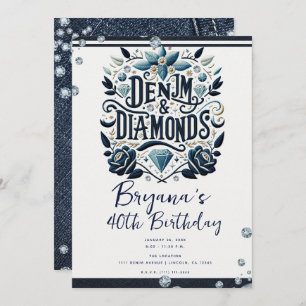 Denim & Diamonds bestickt florale Geburtstagsparty Einladung