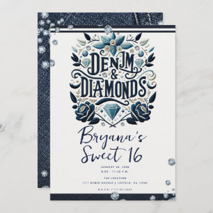 Denim & Diamonds besticktes Blumensüß 16 Einladung