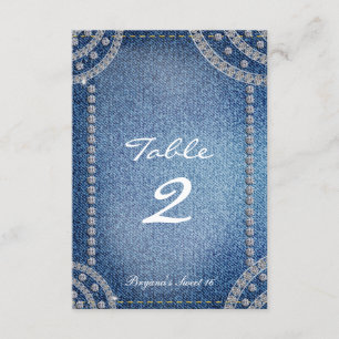 Denim & Diamonds Birthday Party Tischnummer Card
