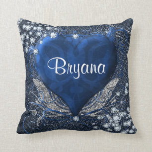 Denim & Diamonds Blaues Herz Personalisierter Glam Kissen