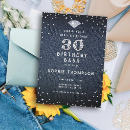 Denim Diamonds Bling 30. Geburtstag Party Einladung
