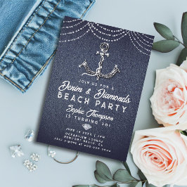 Denim Diamonds Bling Anchor Beach Birthday Party Einladung