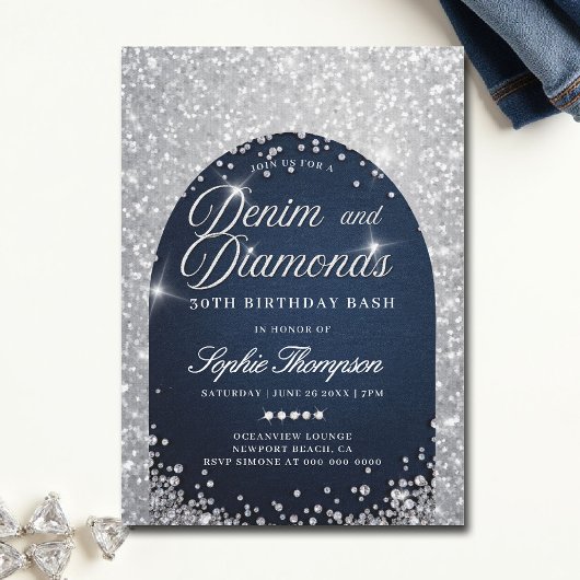 Denim Diamonds Bling Arch 30. Geburtstag Party Einladung