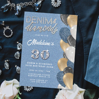 Denim Diamonds Bling Balloons Arch Geburtstagspart Einladung