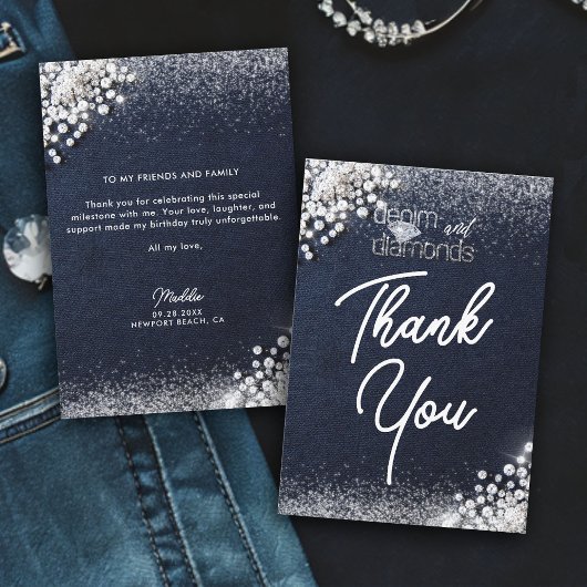Denim Diamonds Bling Classy Elegant Birthday Party Dankeskarte