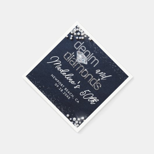 Denim Diamonds Bling Classy Elegant Party Custom Serviette (Ecke)
