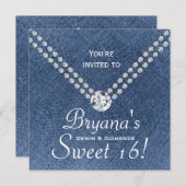 Denim Diamonds Bling Envelope Sweet 16 Einladung (Vorne/Hinten)