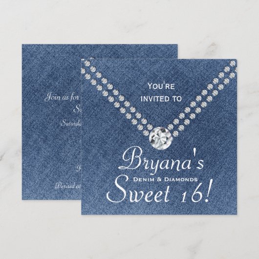 Denim Diamonds Bling Envelope Sweet 16 Einladung (Vorne/Hinten)