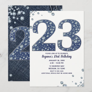 Denim & Diamonds Bling Glitzer 23 23. Geburtstag Einladung