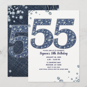Denim & Diamonds Bling Glitzer 55. 55. Geburtstag Einladung