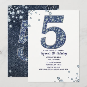 Denim & Diamonds Bling Glitzer 5. 5. Geburtstag Einladung