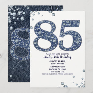 Denim & Diamonds Bling Glitzer 85. 85. Geburtstag Einladung