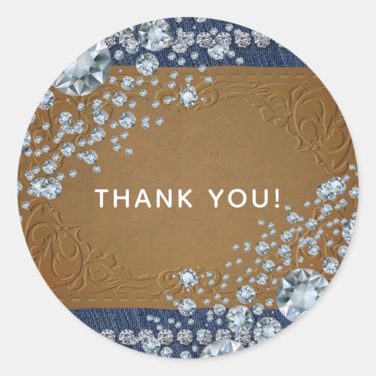 Denim & Diamonds Bling Leather Jeans Trendy Favor Runder Aufkleber (Vorderseite)