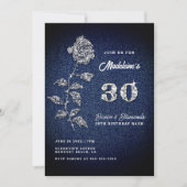 Denim Diamonds Bling Rose 30. Geburtstag Party Einladung (Vorderseite)