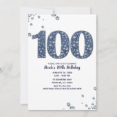 Denim & Diamonds Bling Sparkle 100. 100 Geburtstag Einladung (Vorderseite)