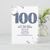 Denim & Diamonds Bling Sparkle 100. 100 Geburtstag Einladung (Stehend Vorderseite)