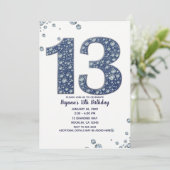 Denim & Diamonds Bling Sparkle 13. 13 Geburtstag Einladung (Stehend Vorderseite)