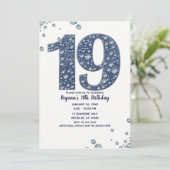 Denim & Diamonds Bling Sparkle 19. 19 Geburtstag Einladung (Stehend Vorderseite)