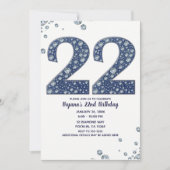 Denim & Diamonds Bling Sparkle 22. Geburtstag Einladung (Vorderseite)
