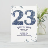 Denim & Diamonds Bling Sparkle 23 23. Geburtstag Einladung (Stehend Vorderseite)