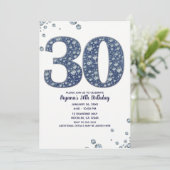 Denim & Diamonds Bling Sparkle 30. 30 Geburtstag Einladung (Stehend Vorderseite)