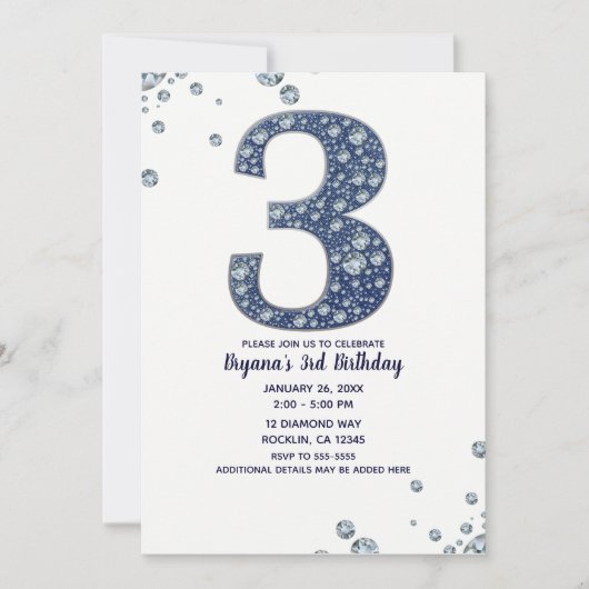 Denim & Diamonds Bling Sparkle 3. Einladung (Vorderseite)