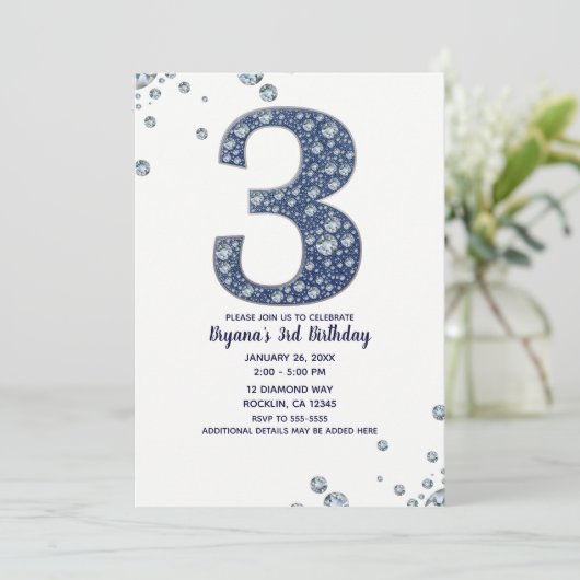 Denim & Diamonds Bling Sparkle 3. Einladung (Stehend Vorderseite)