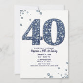 Denim & Diamonds Bling Sparkle 40. 40 Geburtstag Einladung (Vorderseite)
