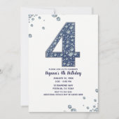 Denim & Diamonds Bling Sparkle 4. 4. Geburtstag Einladung (Vorderseite)