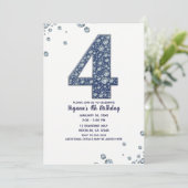 Denim & Diamonds Bling Sparkle 4. 4. Geburtstag Einladung (Stehend Vorderseite)