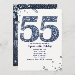 Denim & Diamonds Bling Sparkle 55. 55 Geburtstag Einladung