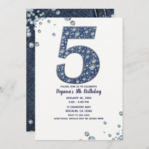Denim & Diamonds Bling Sparkle 5. 5. Geburtstag Einladung