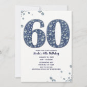 Denim & Diamonds Bling Sparkle 60. 60 Geburtstag Einladung (Vorderseite)