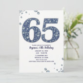 Denim & Diamonds Bling Sparkle 65. 65 Geburtstag Einladung (Stehend Vorderseite)