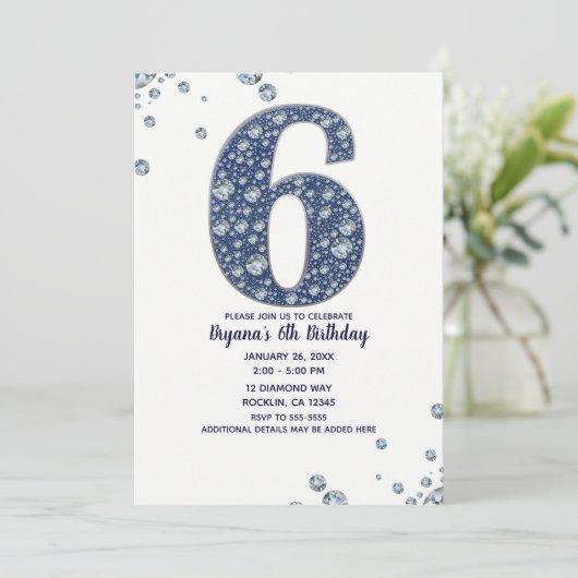 Denim & Diamonds Bling Sparkle 6. Einladung (Stehend Vorderseite)