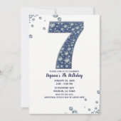 Denim & Diamonds Bling Sparkle 7. 7 Geburtstag Einladung (Vorderseite)