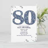 Denim & Diamonds Bling Sparkle 80TH 80 Geburtstag Einladung (Stehend Vorderseite)