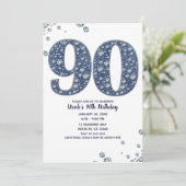 Denim & Diamonds Bling Sparkle 90. 90 Geburtstag Einladung (Stehend Vorderseite)