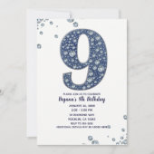 Denim & Diamonds Bling Sparkle 9. 9. Geburtstag Einladung (Vorderseite)