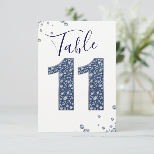Denim & Diamonds Bling Sparkle Tischnummer 11 (Stehend Vorderseite)