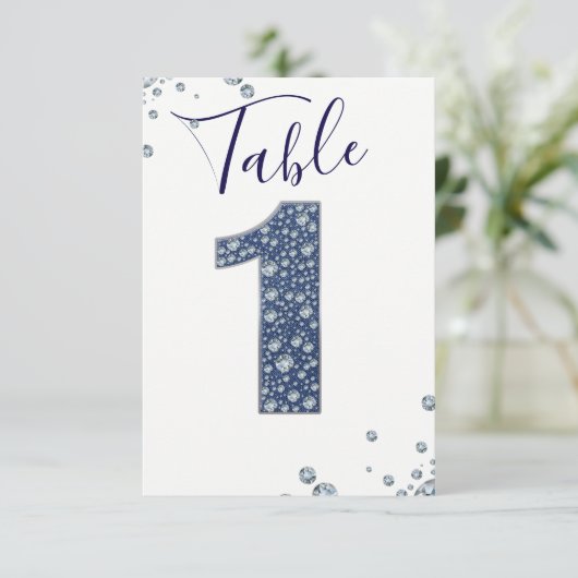 Denim & Diamonds Bling Sparkle Tischnummer 1 ONE (Stehend Vorderseite)