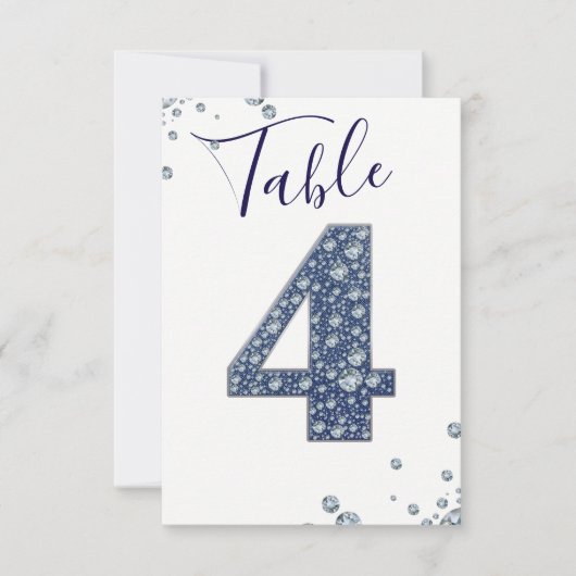 Denim & Diamonds Bling Sparkle Tischnummer 4 Vier (Vorderseite)