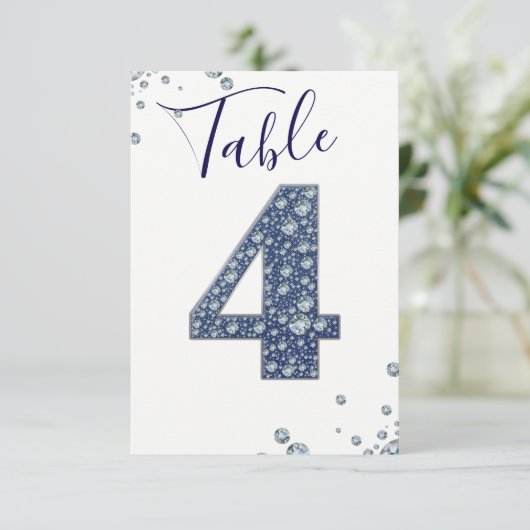 Denim & Diamonds Bling Sparkle Tischnummer 4 Vier (Stehend Vorderseite)