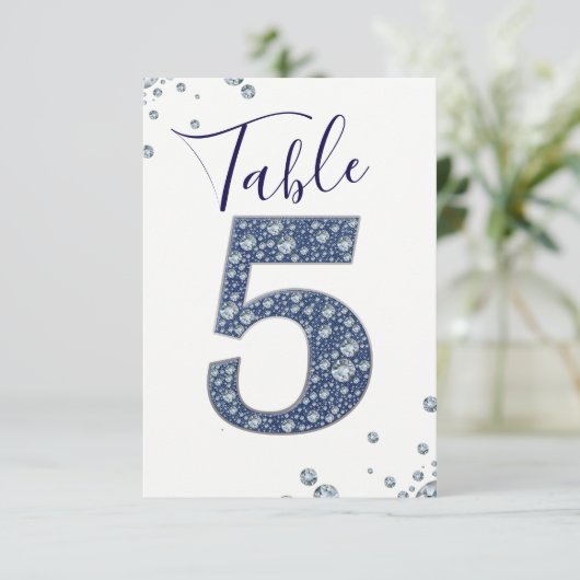 Denim & Diamonds Bling Sparkle Tischnummer 5 (Stehend Vorderseite)