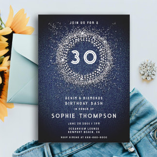 Denim Diamonds Bling Sternexplosion 30. Geburtstag Einladung