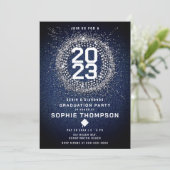 Denim Diamonds Bling Sternexplosion Graduation Par Einladung (Stehend Vorderseite)