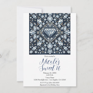 Denim & Diamonds Bling Sweet 16 Geburtstagsfeier Einladung
