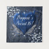 Denim Diamonds Blue Heart Birthday Party Hintergru Wandteppich (Vorderseite)